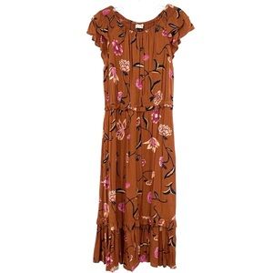 Universal Thread Burnt Orange Floral Ruffle Prairie Maxi Dress